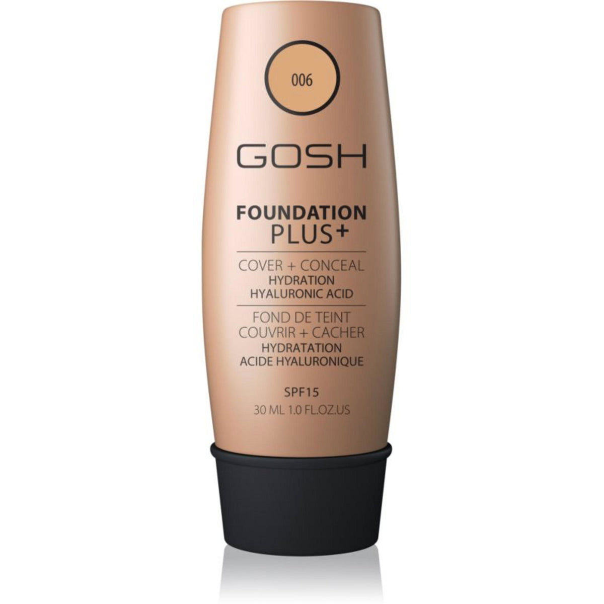 Gosh, Foundation Plus+, Cover & Conceal, Liquid Foundation, 006, Honey, SPF 15, 30 ml