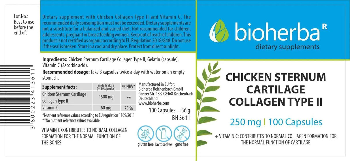 100% Chicken Collagen type 2 250mg - 100 capsules - Feel You