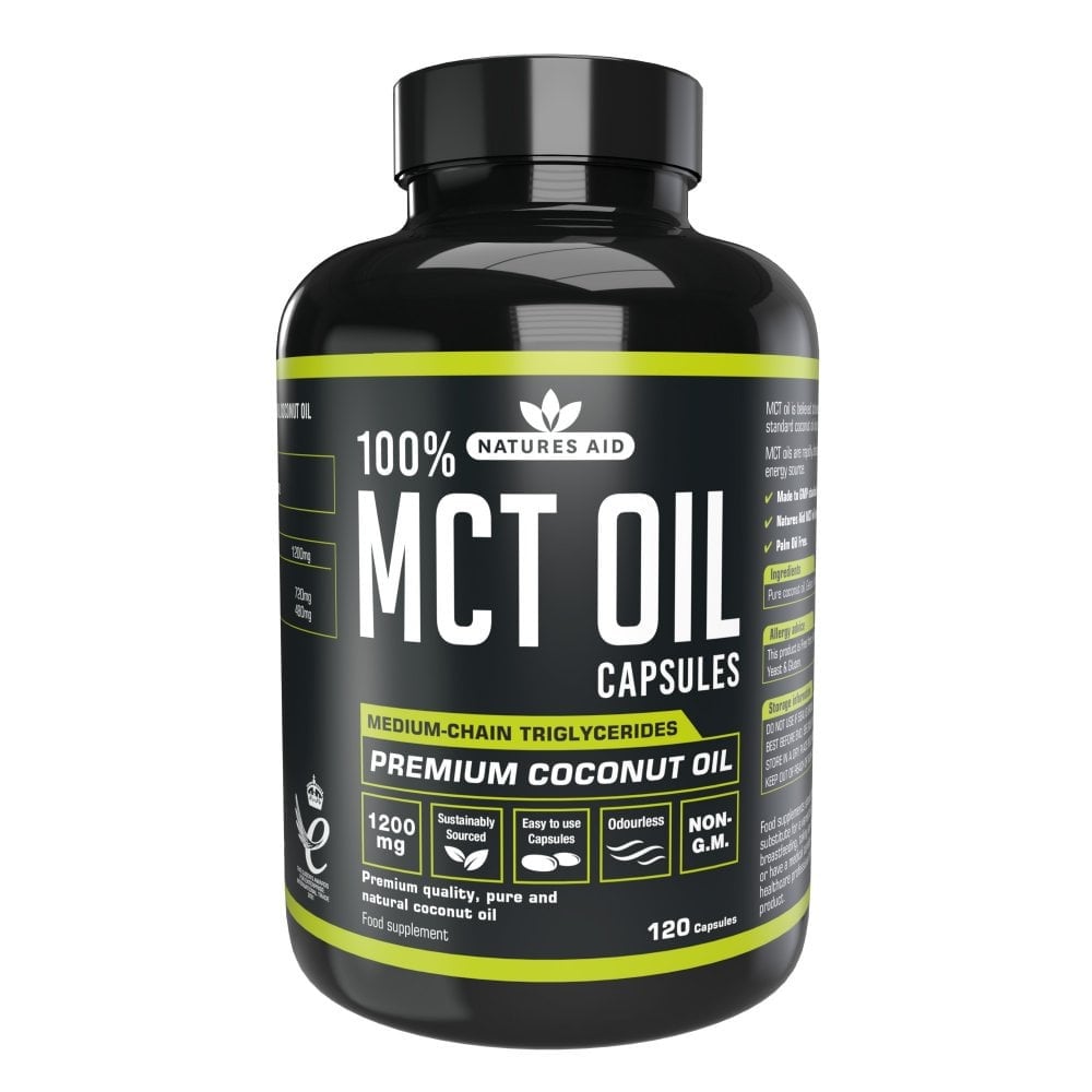 Средноверижни триглицериди от кокосово масло (100% MCT Oil) 1200мг 120 капсули, Natures Aid - Feel You
