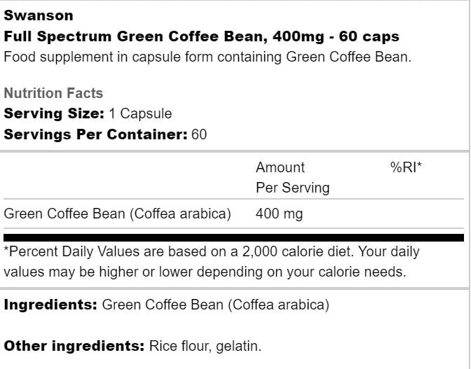 Full Spectrum Green Coffee Bean 400 mg 60 капсули - Feel You