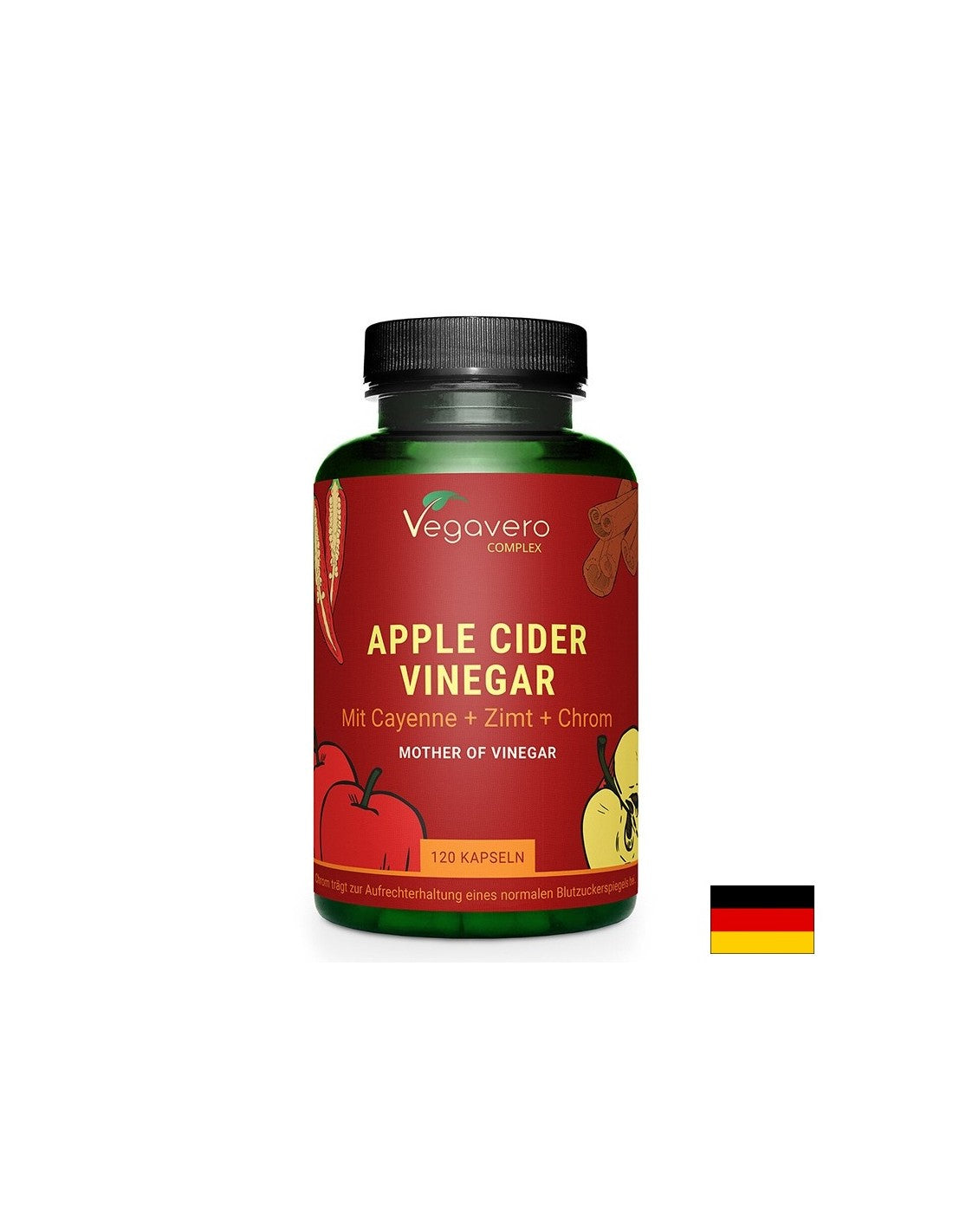 Контрол на кръвната захар и теглото - Ябълков оцет + лют червен пипер, канела и хром, 120 капсули - Feel You
