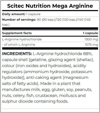 Mega Arginine 140 Caps.