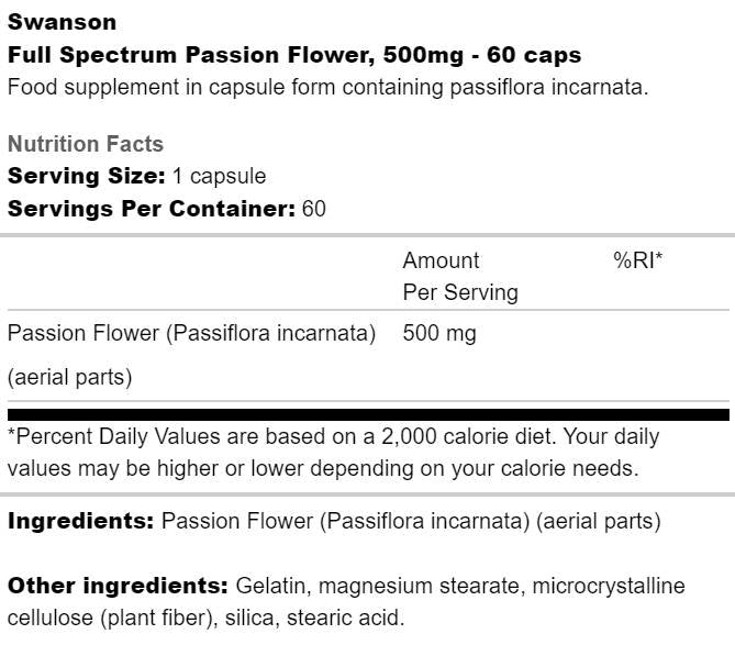 Full Spectrum Passion Flower 500 mg 60 капсули - Feel You