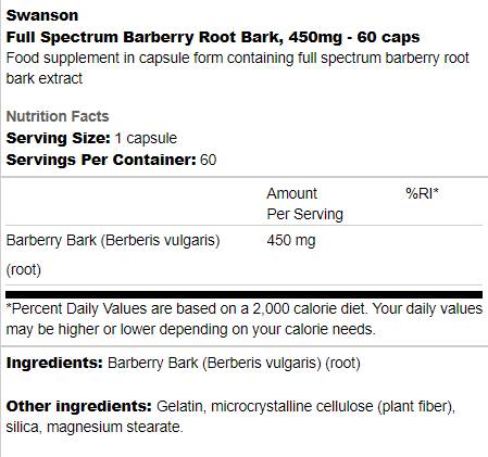 Full Spectrum Barberry Root Bark 450 mg 60 капсули - Feel You