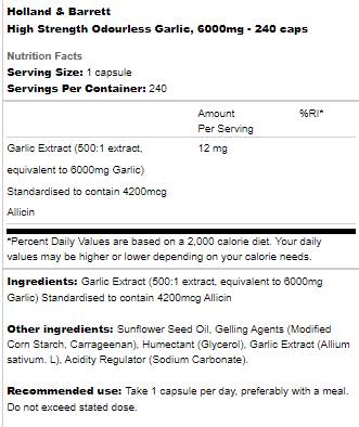 High Strength Odourless Garlic 6000 mg - 240 капсули - Feel You