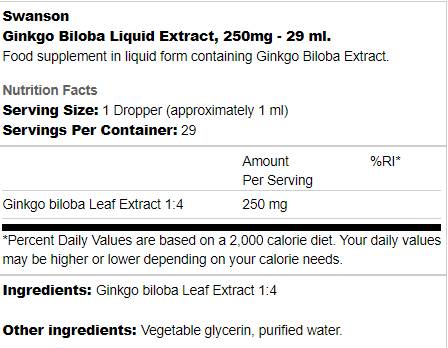 Ginkgo Biloba Liquid Extract 250 mg - 29 мл - Feel You