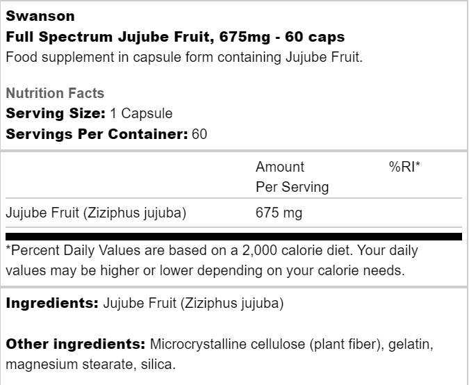 Full Spectrum Jujube Fruit 675 mg 60 капсули - Feel You