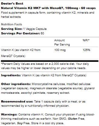 BEST Natural Vitamin K2 MK-7 100 mcg - 60 капсули - Feel You