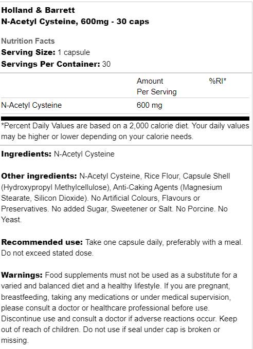 N-Acetyl Cysteine 600 mg 30 капсули - Feel You