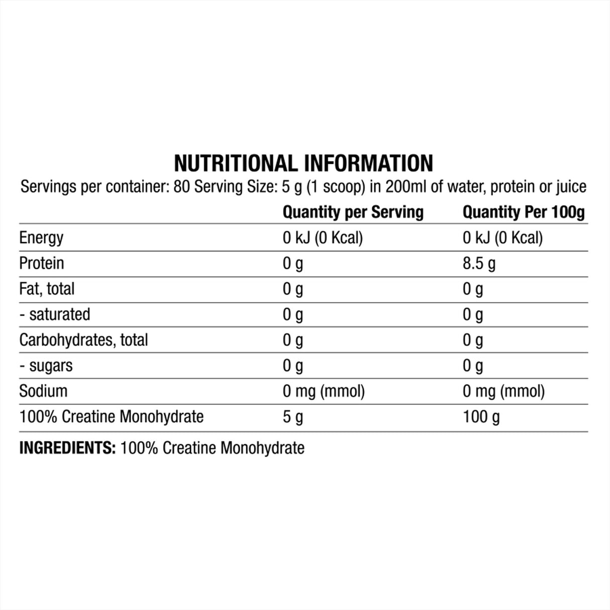 100% Creatine Monohydrate Powder - 400 грама - Feel You