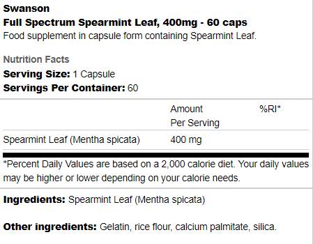 Full Spectrum Spearmint Leaf 400 mg 60 капсули - Feel You