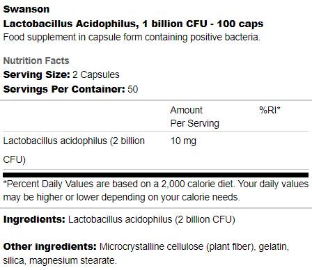 Lactobacillus Acidophilus 1 billion CFU 100 капсули - Feel You
