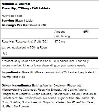 Rose Hip 750 mg - 240 Таблетки - Feel You