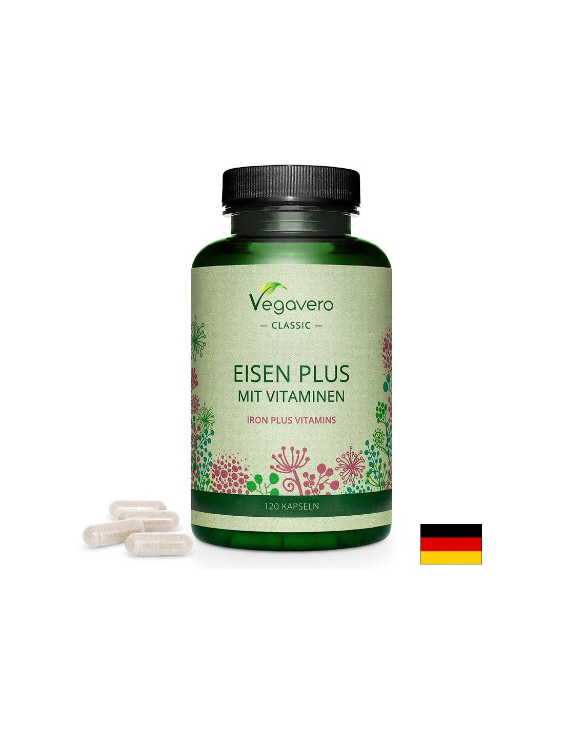 Желязо + Витамини (С, В2,В6, В12 и фолиева киселина) - Eisen Plus Mit Vitaminen, 120 капсули Vegavero - Feel You