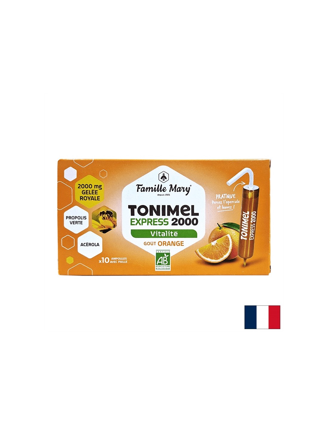 Ампули за тонус, енергия и имунитет (с пчелно млечице 2000 mg), БИО, 10 ампули за пиене, с вкус на портокал - Feel You