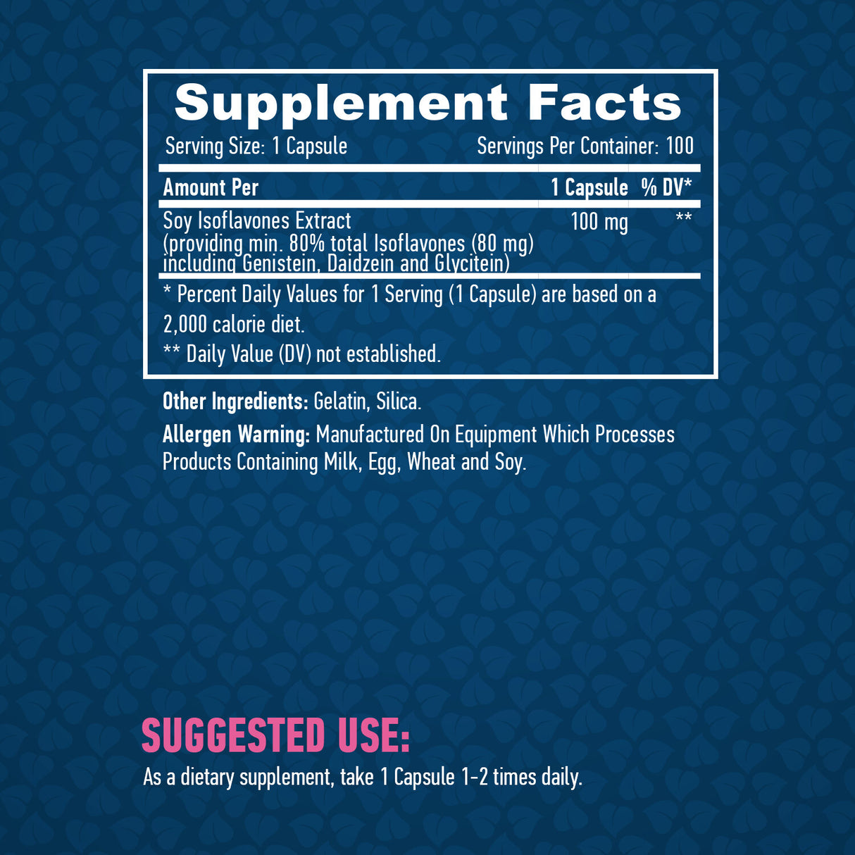 Soy Isoflavones 80% Extract NON-GMO 100mg / 100 Caps. - Feel You