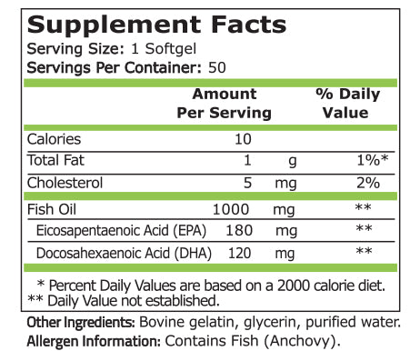 Omega 3 Fish Oil 180 EPA/120 DHA - 50 Дражета - Feel You