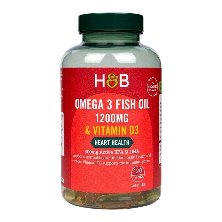 Омега 3 Рибено масло + Витамин Д3 (Omega 3 Fish Oil + D3) 1200mg 120 капсули, H&B - Feel You