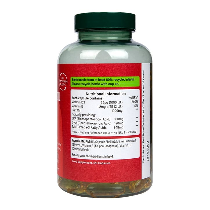 Омега 3 Рибено масло + Витамин Д3 (Omega 3 Fish Oil + D3) 1200mg 120 капсули, H&B - Feel You