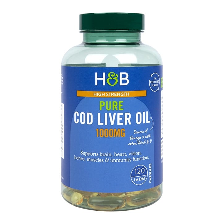 Омега-3 рибено масло от черен дроб на треска (Pure Cod Liver Oil) 1000мг 120 капсули, H&B - Feel You