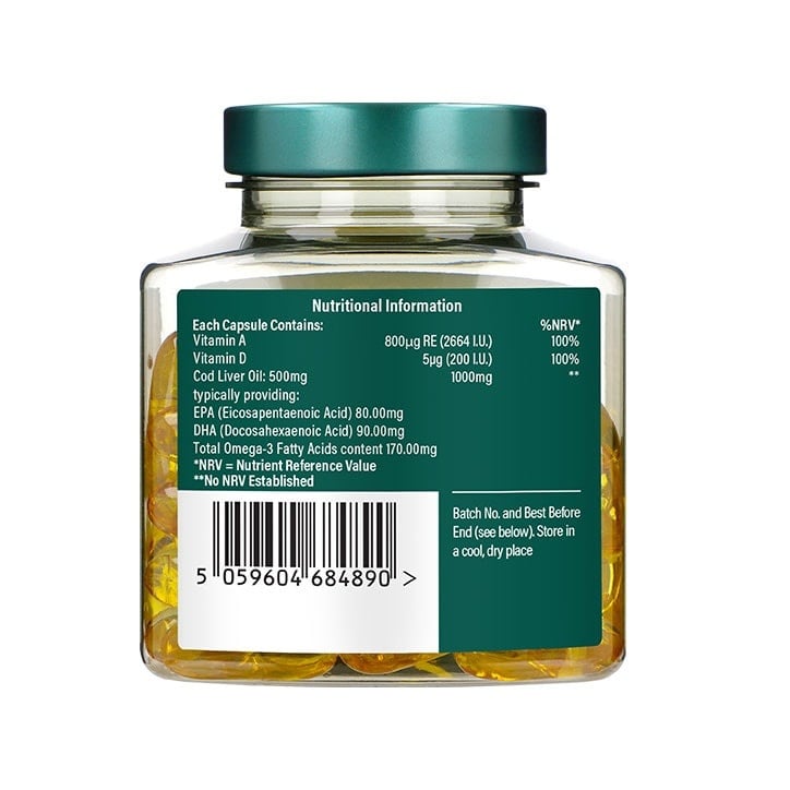 Омега-3 рибено масло от черен дроб на треска (Pure Cod Liver Oil) 1000мг 60 капсули, H&B - Feel You