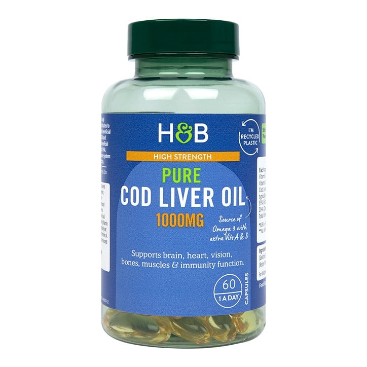 Омега-3 рибено масло от черен дроб на треска (Pure Cod Liver Oil) 1000мг 60 капсули, H&B - Feel You