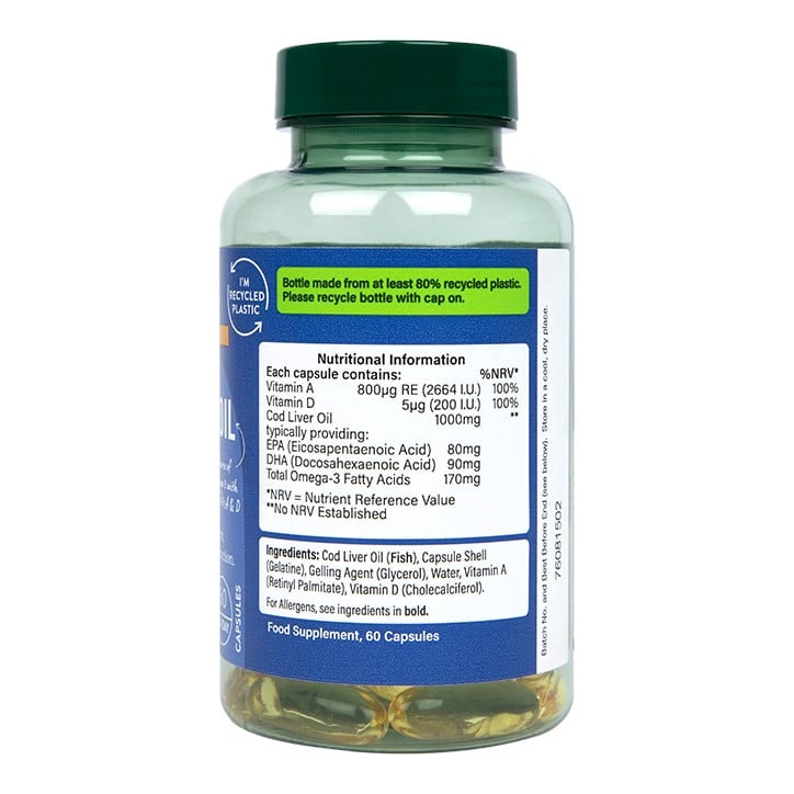 Омега-3 рибено масло от черен дроб на треска (Pure Cod Liver Oil) 1000мг 60 капсули, H&B - Feel You