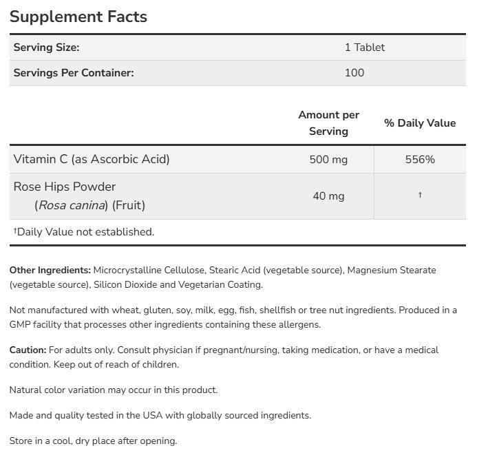 Vitamin C-500 with Rose Hips / 250 Tabs