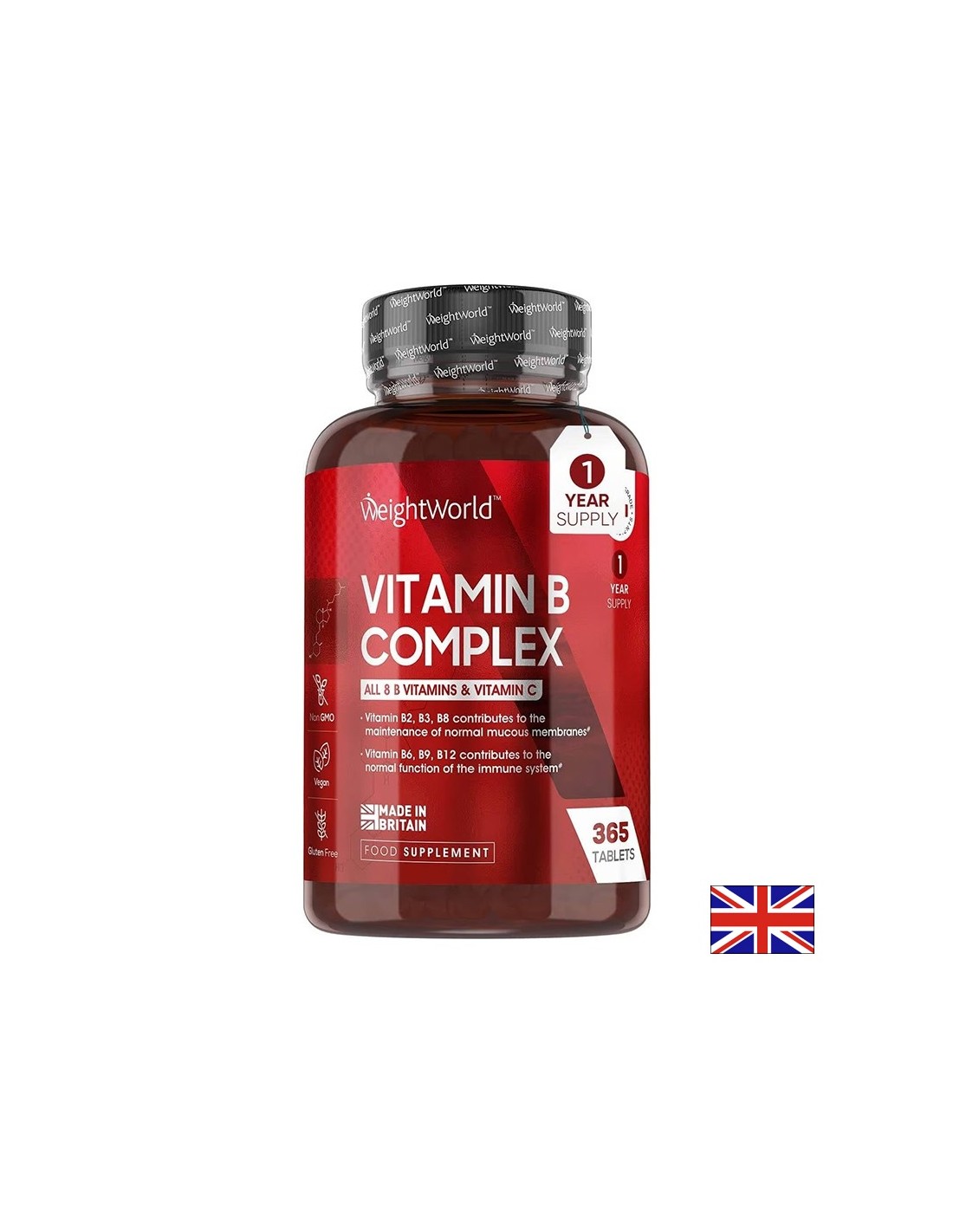 Имунитет и енергия - Витамин В-Комплекс + Витамин С, 365 таблетки - Vitamin B complex - Feel You