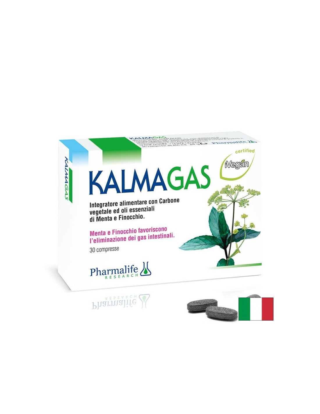При подуване и газове – Формула с активен въглен 480 mg, мента 50 mg и копър 50 mg, 30 таблетки - Feel You