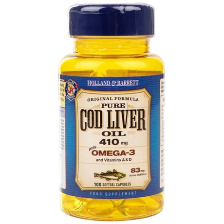 Pure Cod Liver Oil 410 mg / with Vitamin A & D - 100 Гел капсули - Feel You