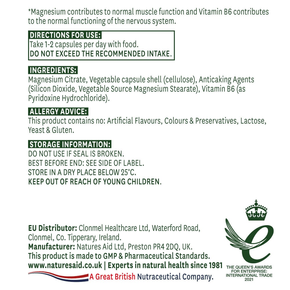Магнезий Цитрат + Витамин В6 (Elemental Magnesium Citrate) 119мг 60 капсули NaturesAid - Feel You