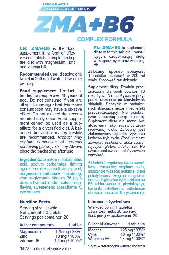 ZMA + B6 | Effervescent Complex Formula - 20 разтворими таблетки - Feel You