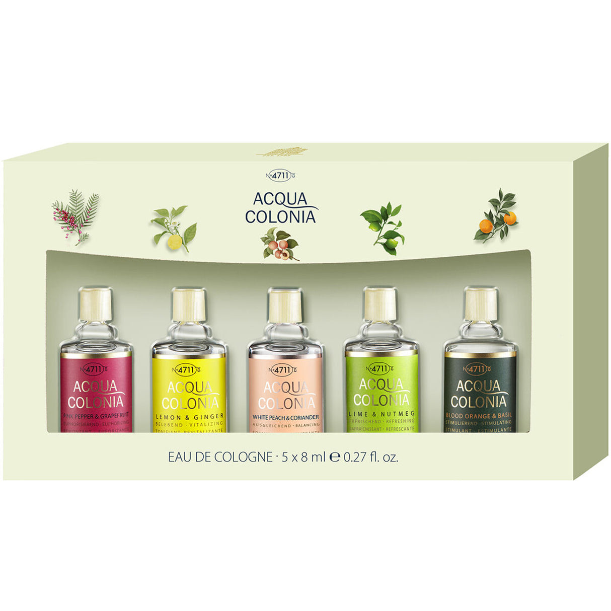 Set 4711: Acqua Colonia Lemon & Ginger, Eau De Cologne, Unisex, 8 ml + Acqua Colonia Lychee & White Mint, Eau De Cologne, Unisex, 8 ml + Acqua Colonia Lime & Nutmeg, Eau De Cologne, Unisex, 8 ml + Acqua Colonia Blood Orange & Basil, Eau De Cologne, Uni...