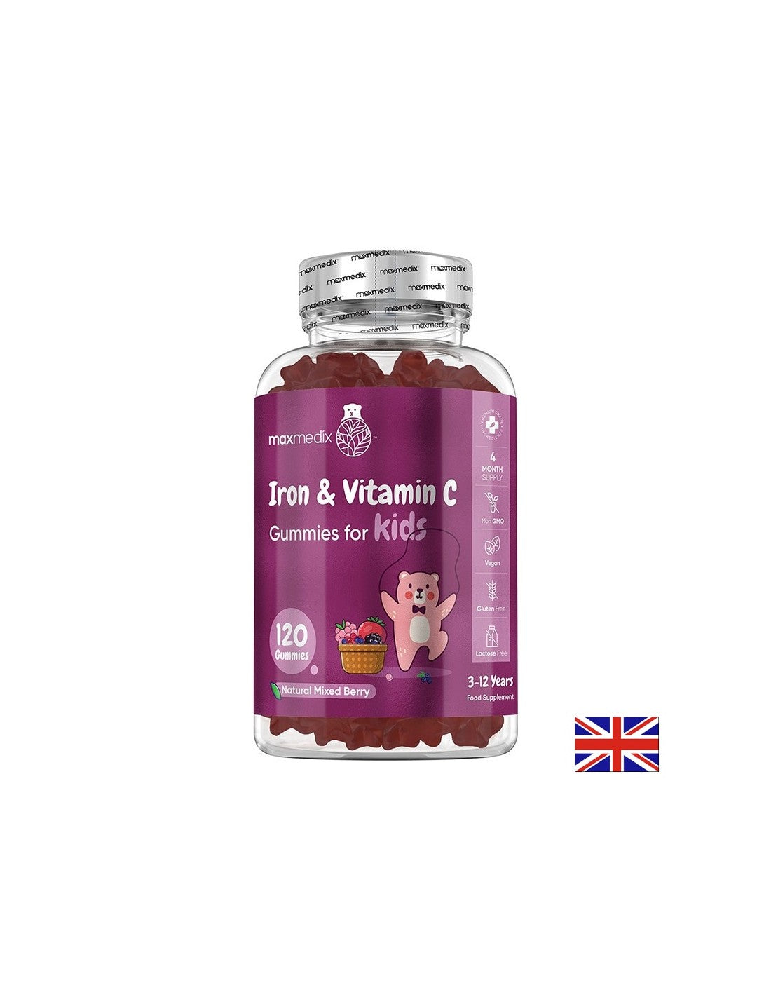 Анемия Желязо 7 mg + Витамин С 10 mg (за деца) 120 желирани таблетки, с вкус на горски плодове - Feel You