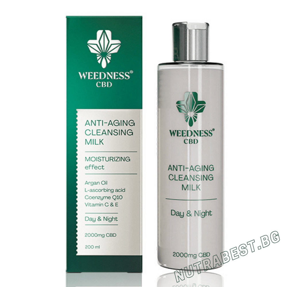 Почистващо мляко за лице против стареене | 2000 mg СБД /24 часа/ (200ml) Weedness СБД - Feel You