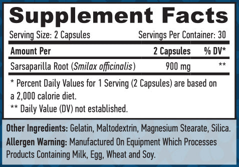 Sarsaparilla Root 450 mg / 60 Caps