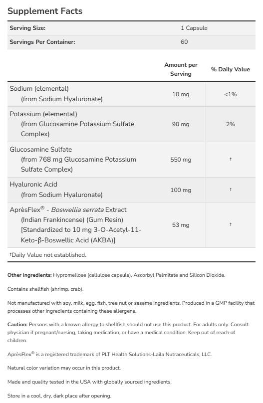 Advanced Joint Support | Glucosamine, Hyaluronic & AprèsFlex® Boswellia - 60 капсули - Feel You