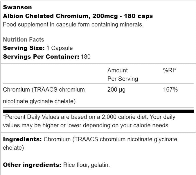 Albion Chelated Chromium 200 mcg 180 капсули - Feel You