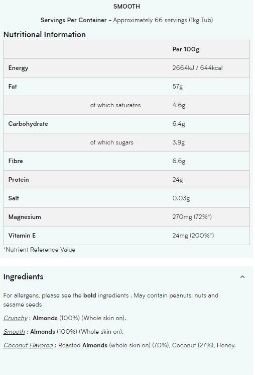 Almond Butter - Crunchy - 1000 грама - Feel You