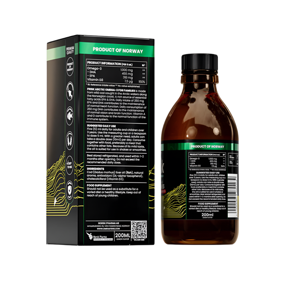 Arctic Liquid – Течни Омега-3 – Лимонов Вкус / 100% Дива Треска от Норвегия – 200 мл - Feel You