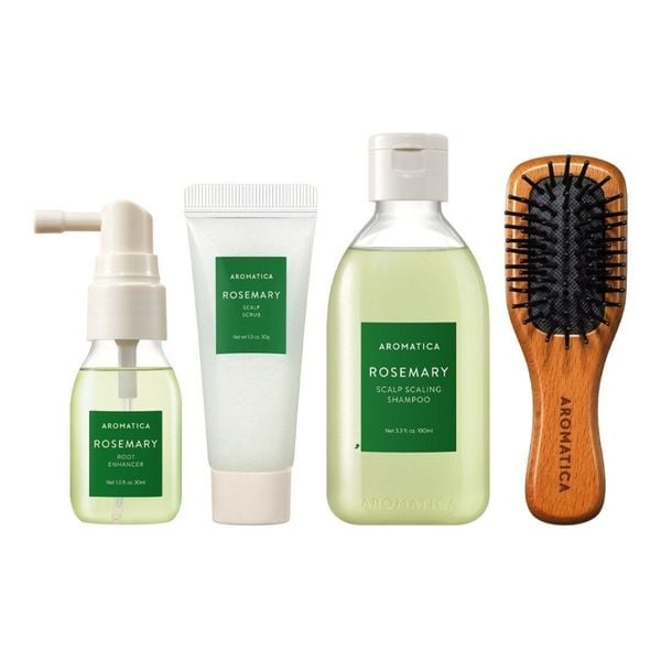 Aromatica - Rosemary Scalp Scaling Trial Kit (With Mini Wooden Hair Brush) - 1set (4items) - Feel You