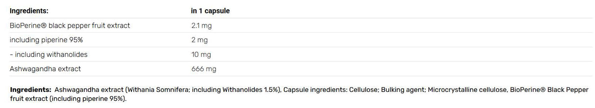 Ashwagandha 666 mg | with 1.5% Withanolides - 90 капсули - Feel You