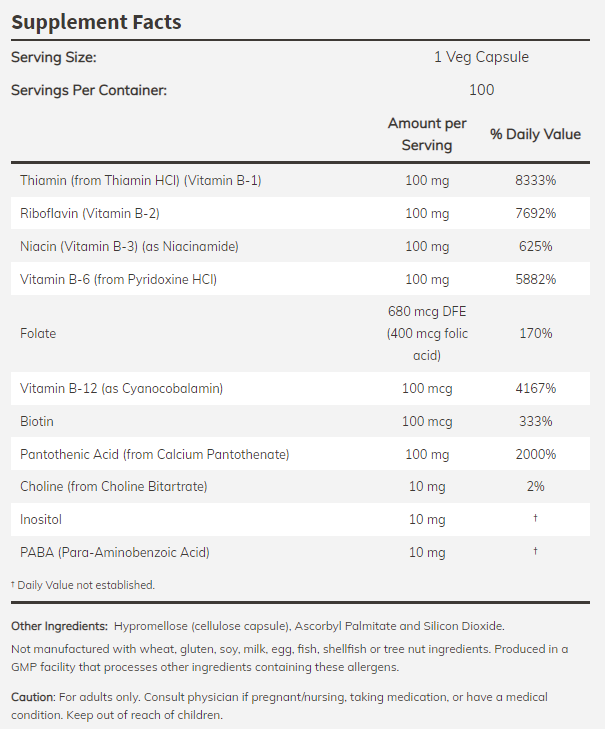 Витамин B-100 Complex - 250 Капсули - Feel You