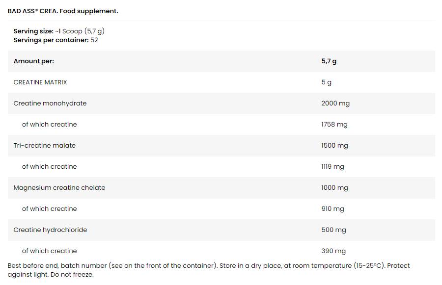 BAD ASS Crea | 4 Advanced Forms of Creatine Matrix - 300 грама - Feel You