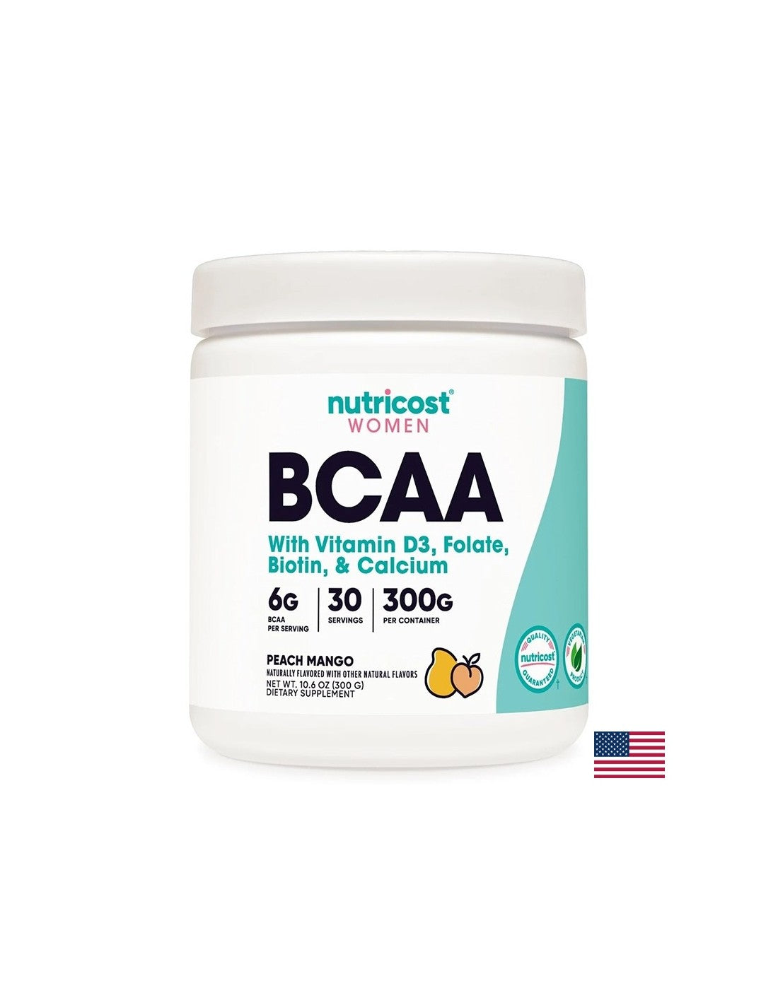 Верижно-разклонени аминокиселини BCAA + витамин D3, Фолиева киселина , биотин, калций (за жени), 300 g прах с вкус на манго - Feel You