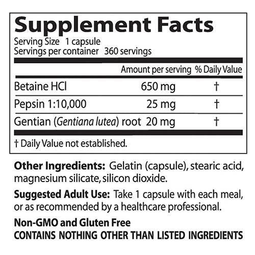 BEST Betaine HCL 650 mg / with Pepsin & Gentian Bitters - 360 капсули - Feel You