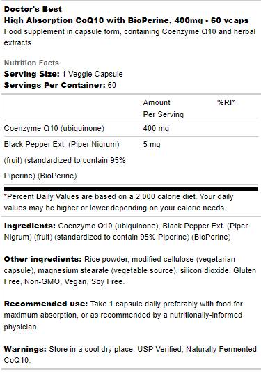 BEST CoQ10 with Bioperine 400 mg - 60 капсули - Feel You