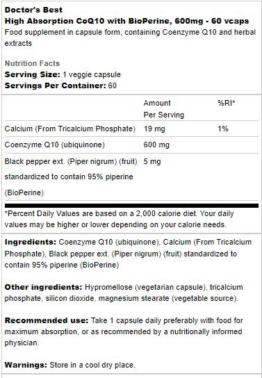 BEST CoQ10 with Bioperine 600 mg - 60 капсули - Feel You