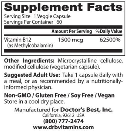 BEST Fully Active B12 / Methylcobalamin 1500 mcg - 180 капсули - Feel You